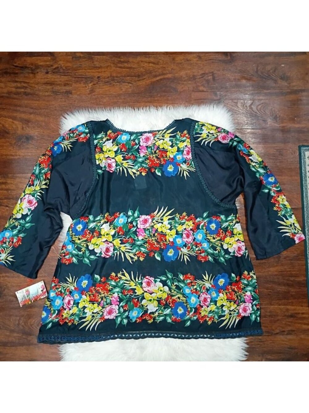 Johnny Was Women Blue Tunic Silk Floral Top Sz 2X - Picture 4 of 16